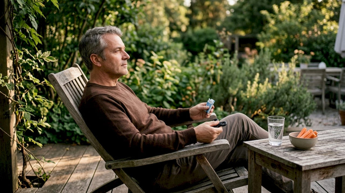 Man using quit smoking physical substitutes at home
