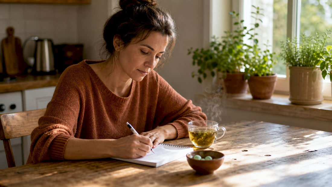Woman writing quitting smoking action plan at home desk