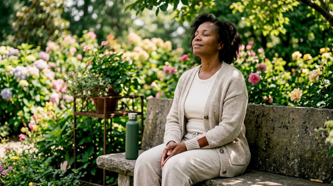 Woman breathing deeply outdoors post quitting smoking