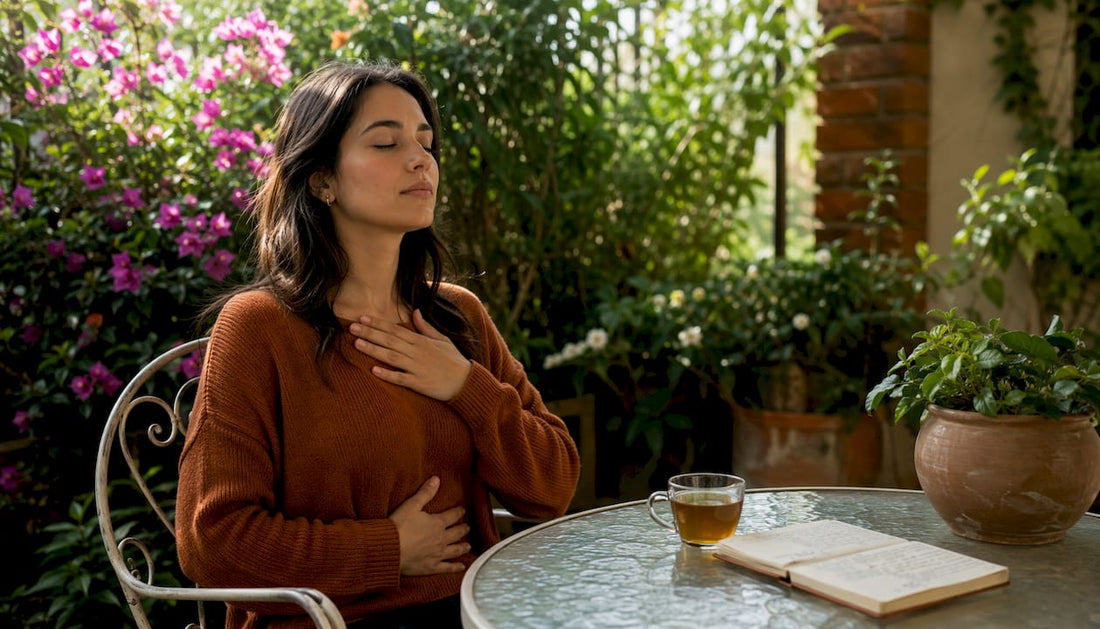 Woman practicing breathing to reduce smoking urges