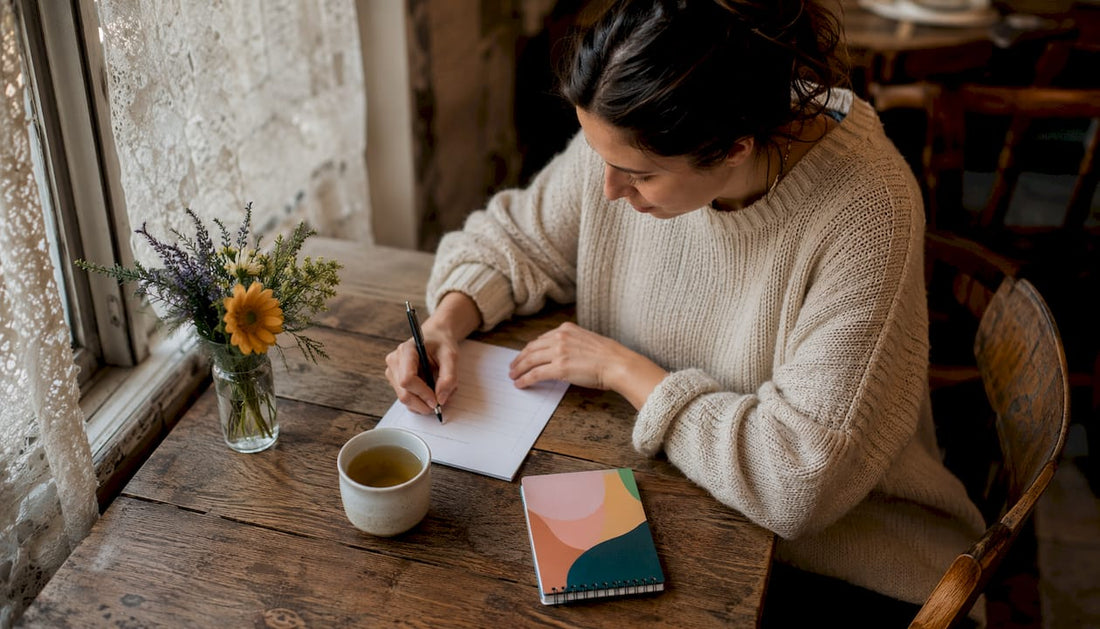 Woman writing quit smoking plan at table