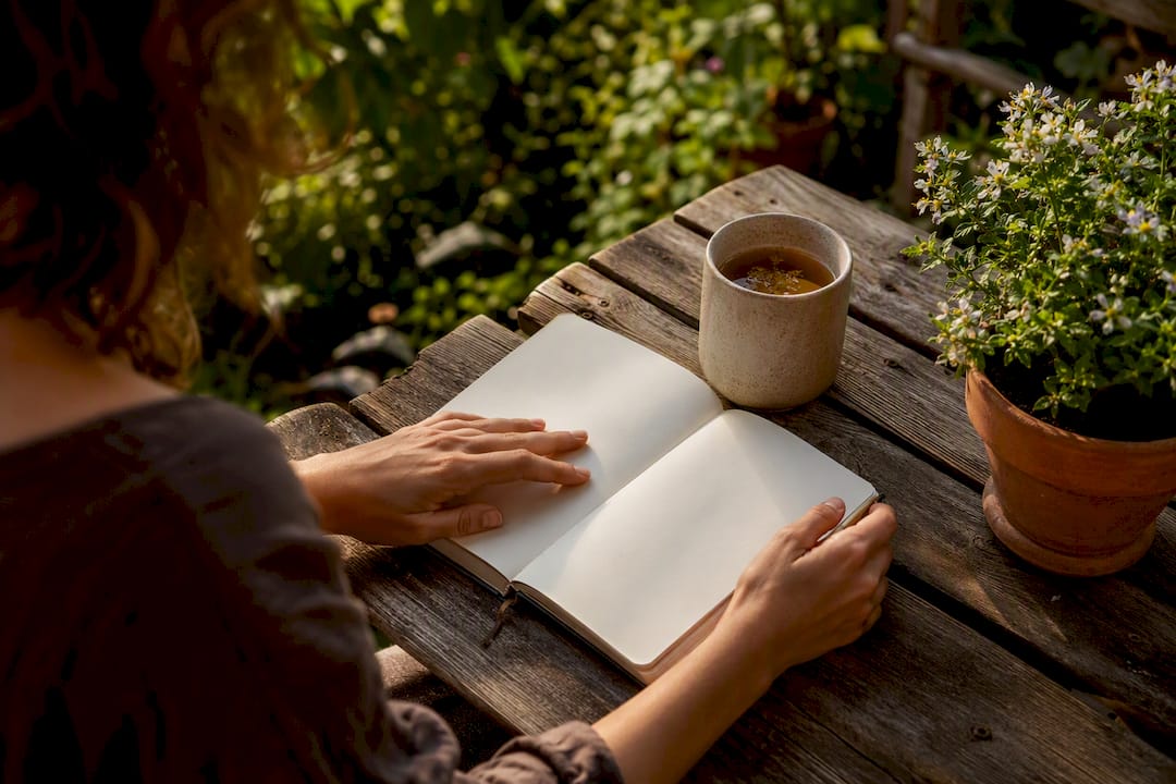 Hands writing in smoking log notebook