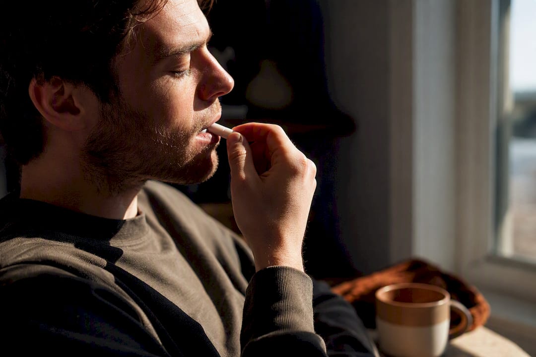 Person practicing a nicotine-free oral ritual