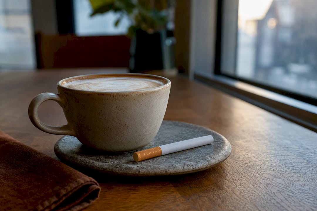 Coffee cup beside an unlit cigarette