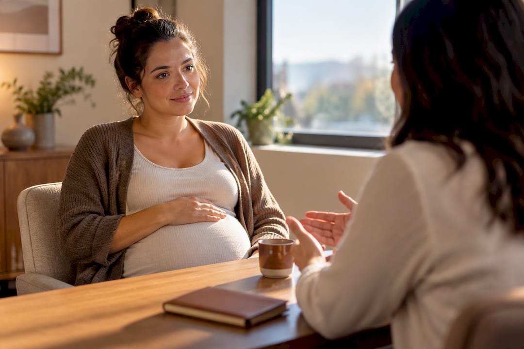 Pregnant adult receiving smoking cessation counseling