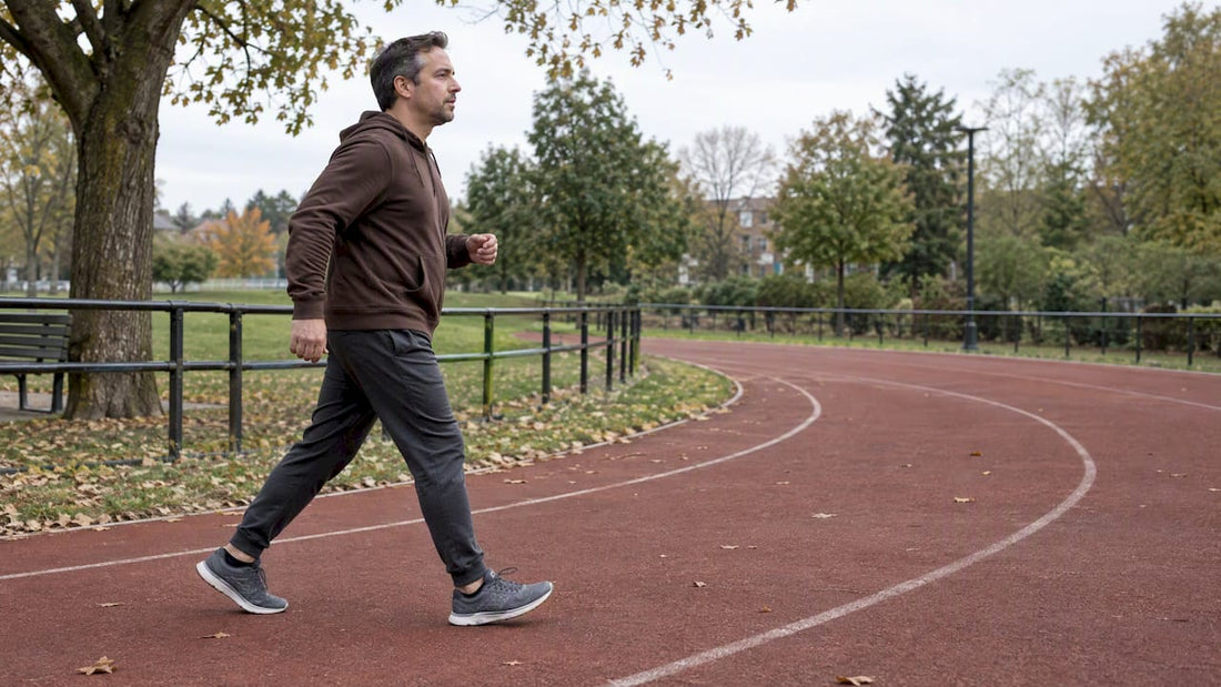 Former smoker walking on public running track