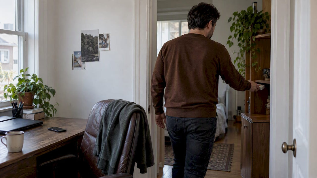 Remote worker moving cigarettes away from desk