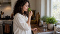 Woman sniffing fresh peppermint for craving relief