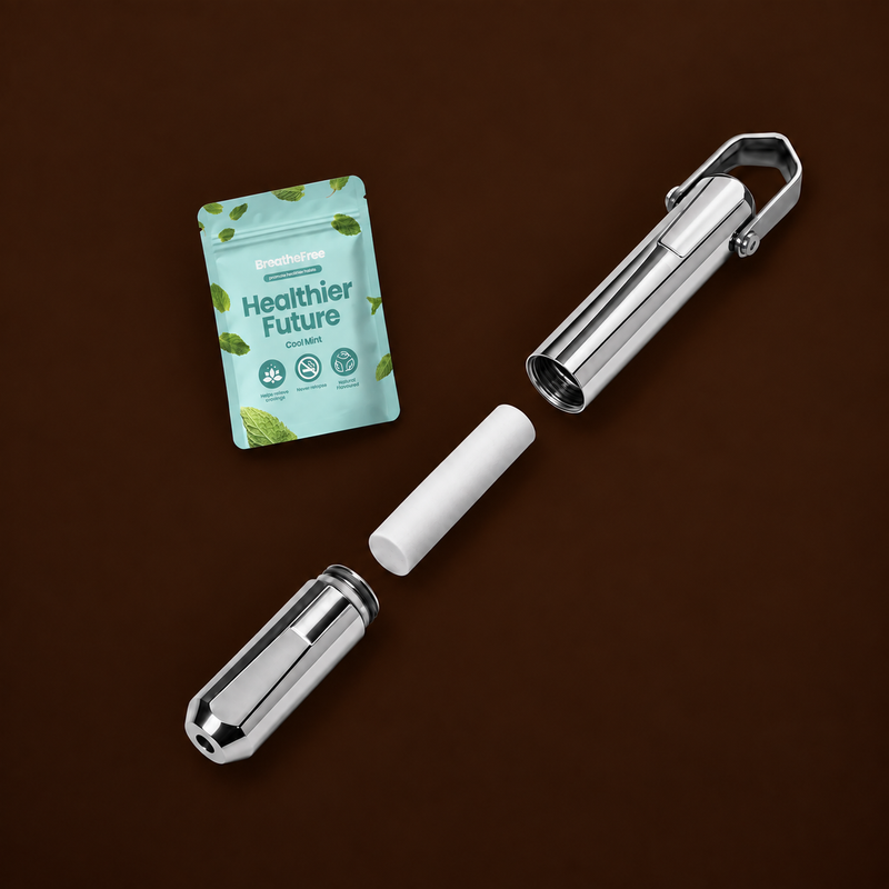 The BreatheFree 2.0 Resistance Necklace with mouthpiece and refills