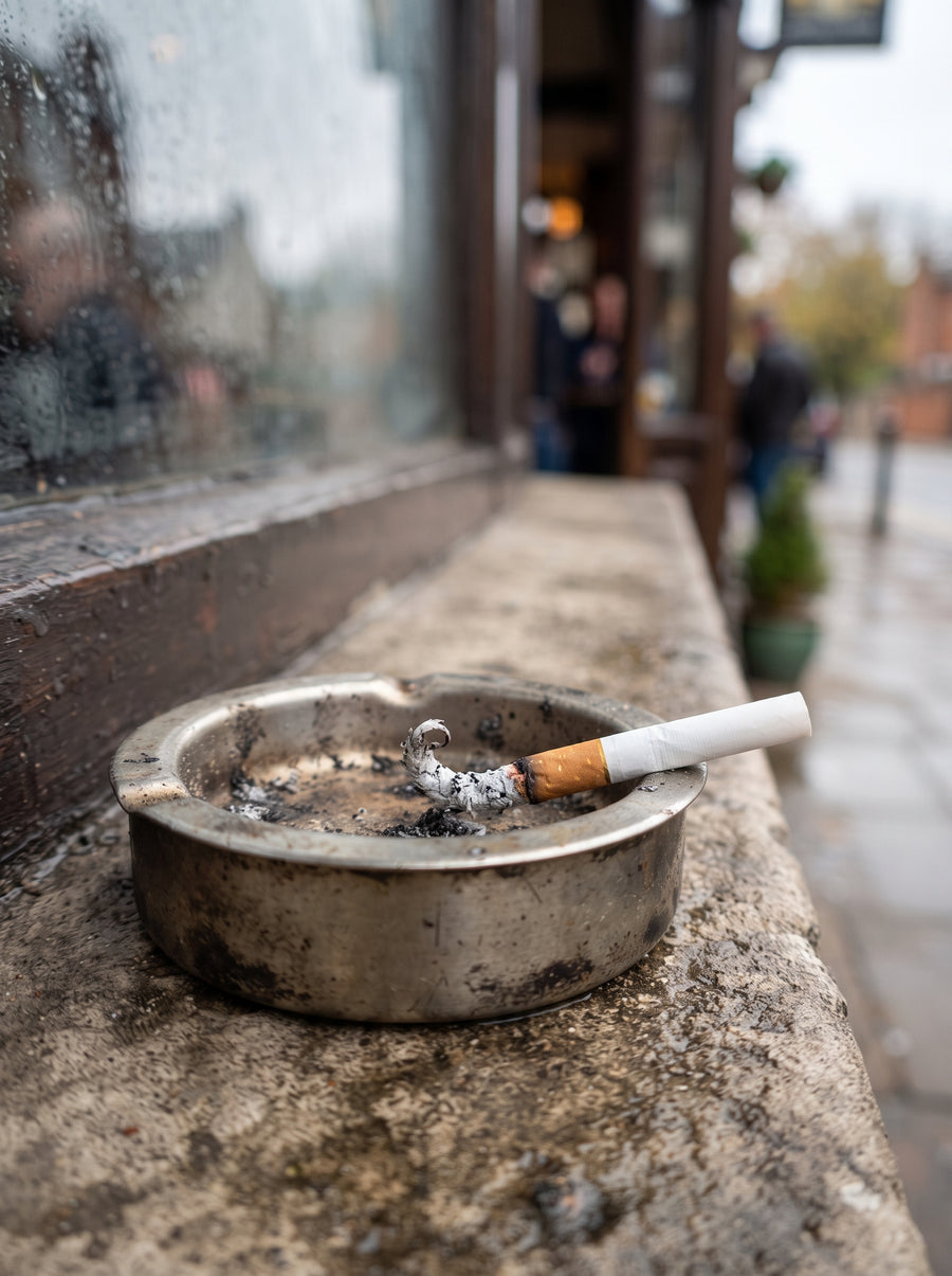A cigarette burning down in an outdoor ashtray — something that ends on its own